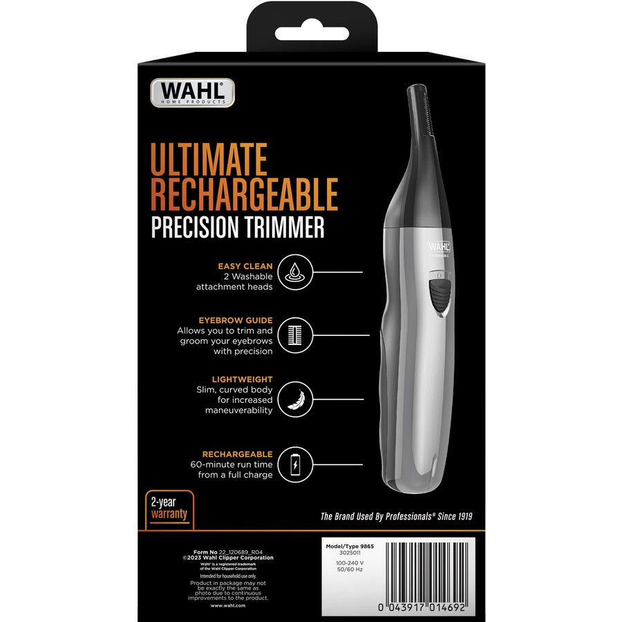 Wahl Ear Nose Eyebrow Rechargeable Trimmer, Portable Travel Grooming Kit