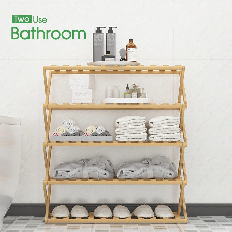4 Tier Bamboo Shoe Rack Folding Wooden Shoe Bathroom Towel Shelf Shelving Unit Cabinet Organiser