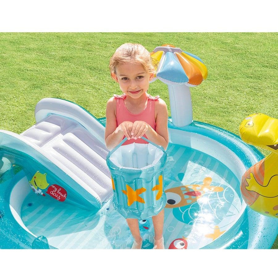 Intex Inflatable Gator Swimming Pool | Inflatable Toddler Kids Water Slide & Sprayer | Outdoor Backyard Summer Activity Centre