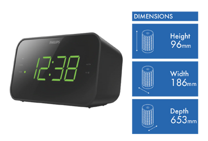 Philips Bedside Alarm Clock | Large LED Display 20 FM Radio Stations