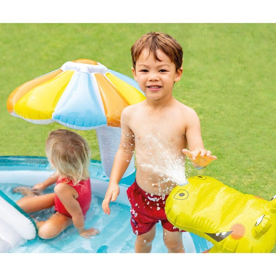 Intex Inflatable Gator Swimming Pool | Inflatable Toddler Kids Water Slide & Sprayer | Outdoor Backyard Summer Activity Centre