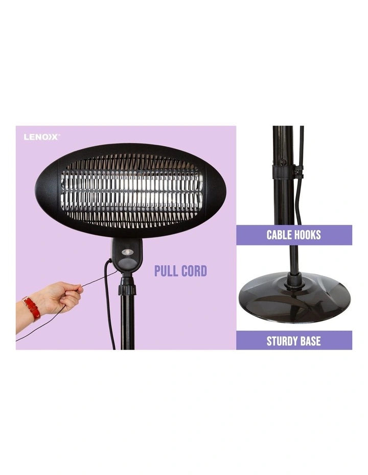 2000W Lenoxx Outdoor Electric Patio Balcony Heater | Standing Heat Radiant Warmer Heating