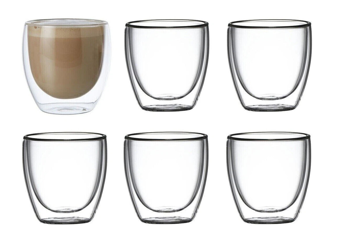 6x Hot Cold Drink Beverage Cups Mugs Double Wall Tea Coffee Espresso Latte Cappuccino Water Cocktail Mocktail 250ml