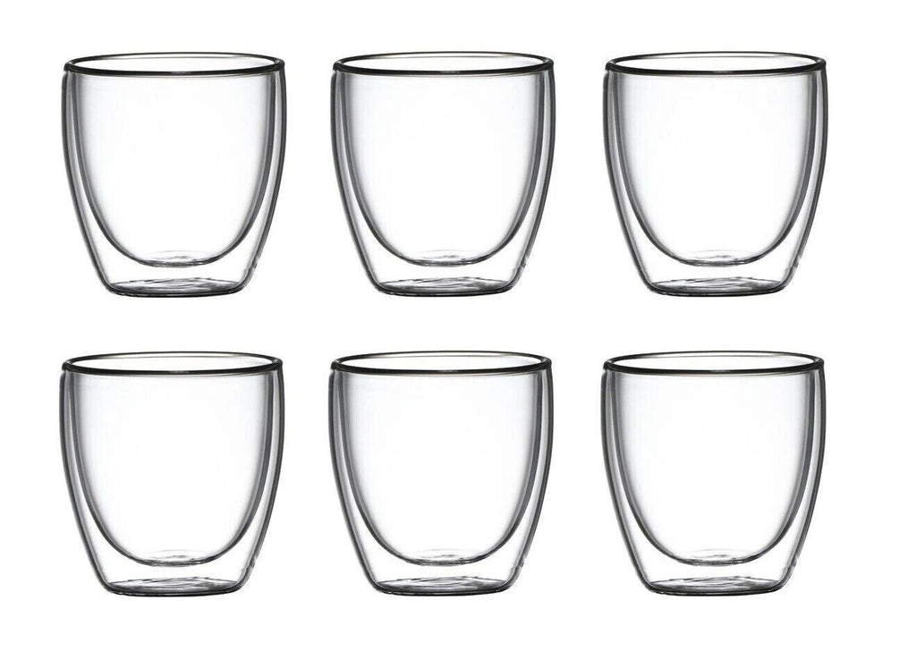 6x Hot Cold Drink Beverage Cups Mugs Double Wall Tea Coffee Espresso Latte Cappuccino Water Cocktail Mocktail 250ml