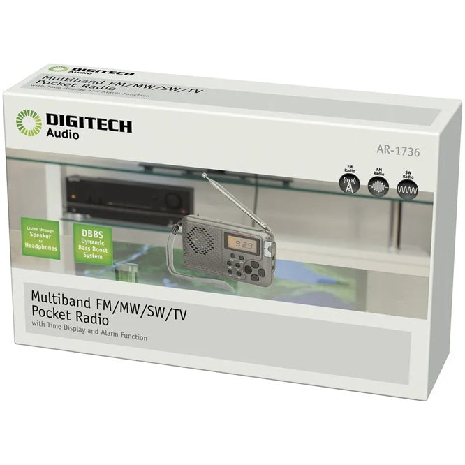 Digitech FM/MW/SW Pocket Radio | Portable Music Player FM MW SW Bands | Alarm Clock