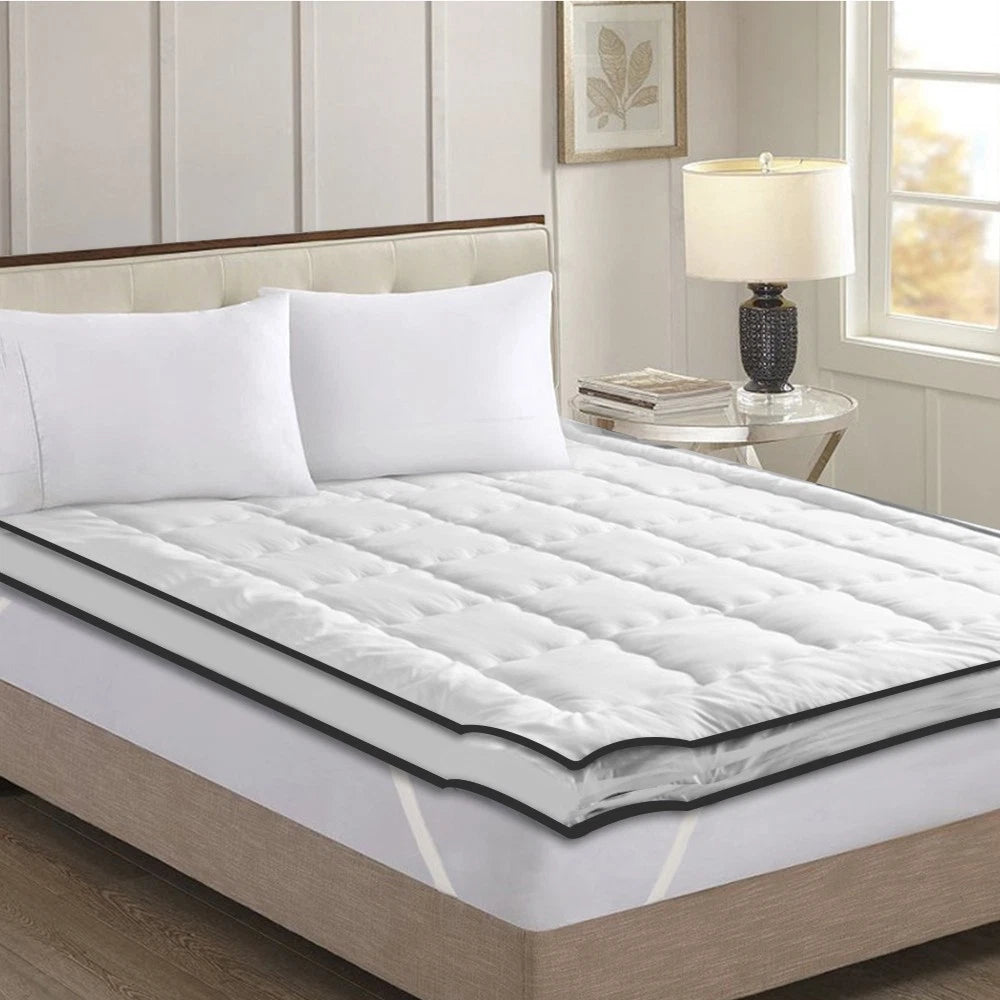 Queen Pillowtop Mattress Topper 5cm Underlay Bed Matress Mat Protector Fitted Skirt