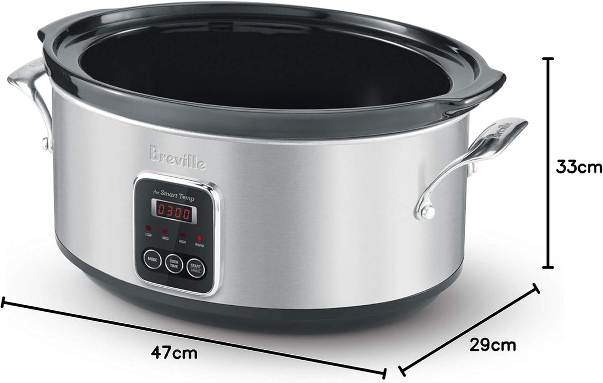 Breville Slow Cooker 6L Stainless Steel Meat Family Slow Cooking, Tender Slow Cooked Stew Curry Soup Lamb Beef Pull-Apart Meat, Kitchen Appliance