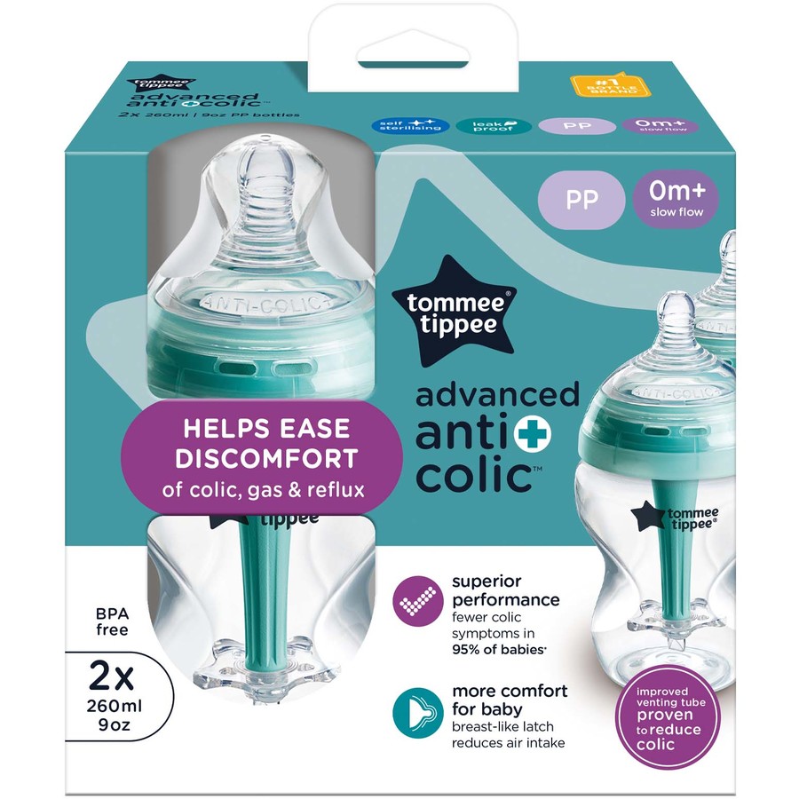 Tommee Tippee Baby Bottles Newborn Anti-Colic Feeding Breast-Like Teat Formula, Anti-Colic Technology, 100% Leakproof Natural Latch