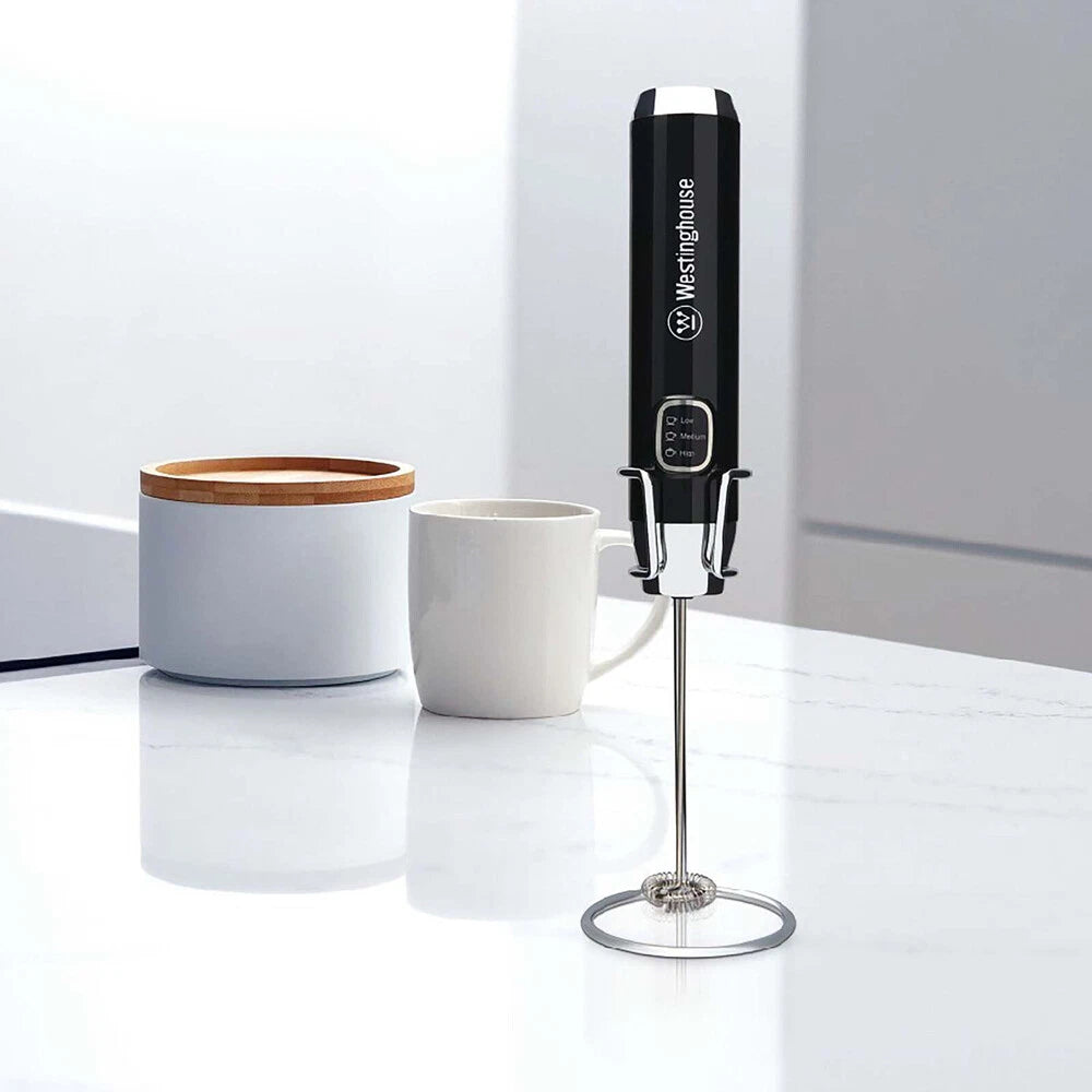 Westinghouse Milk Frother USB Rechargeable 3 Speed Frothing Machine Rich Creamy Foam Maker - Stainless Steel Whisk
