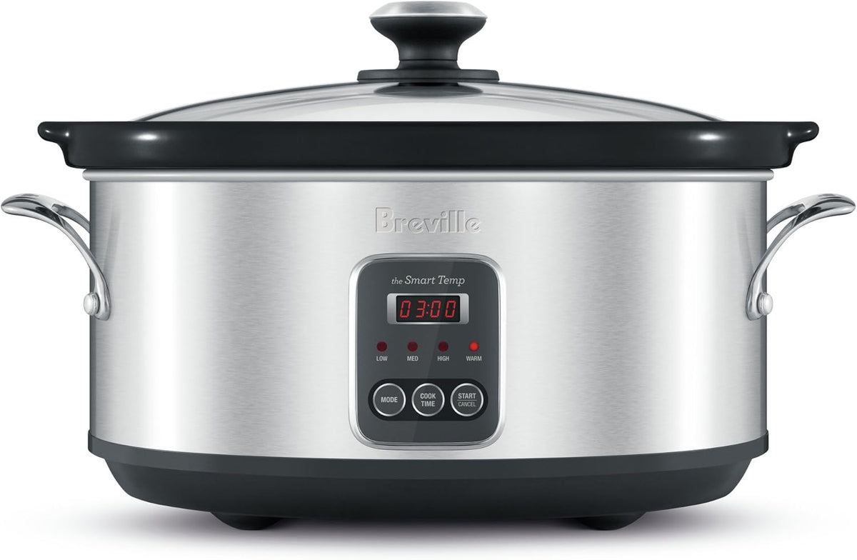 Breville Slow Cooker 6L Stainless Steel Meat Family Slow Cooking, Tender Slow Cooked Stew Curry Soup Lamb Beef Pull-Apart Meat, Kitchen Appliance