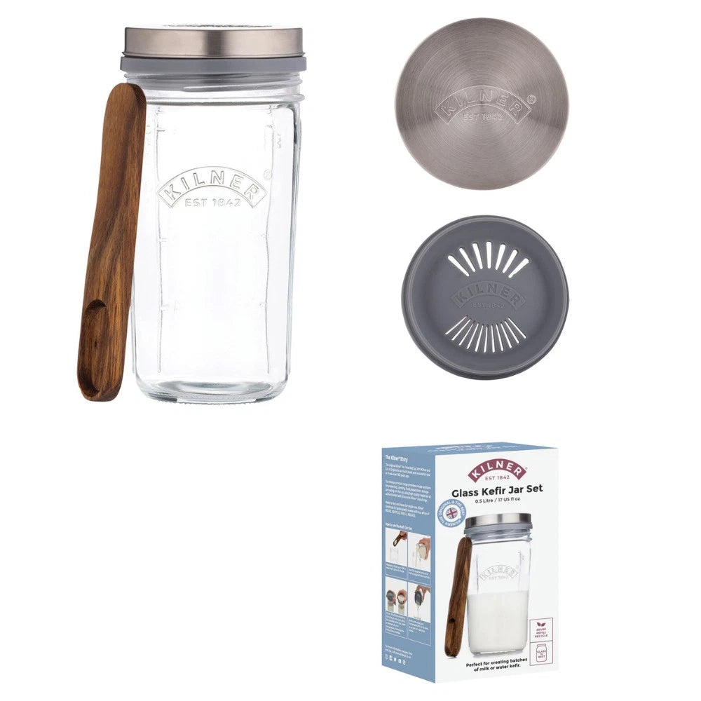 Kilner Kefir Fermentation Glass Set Tangy Probiotic Drink Maker Healthy Homemade Fermentator 500ml