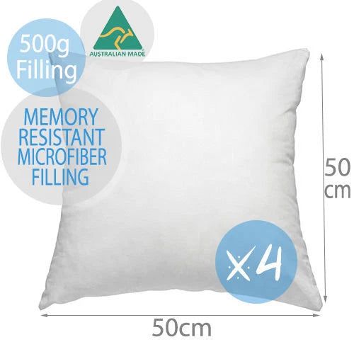 4x Cushion Inserts Australian Made | Polyester Microfibre 50x50cm Bedroom Lounge Display