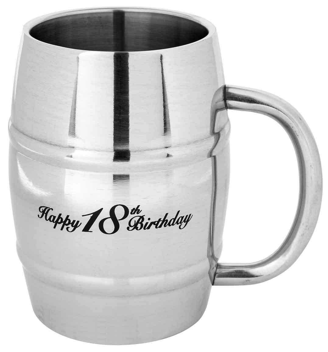 Tankard Beer/Beverage Happy 18th Birthday Stainless Steel Drinking Cup 400ml