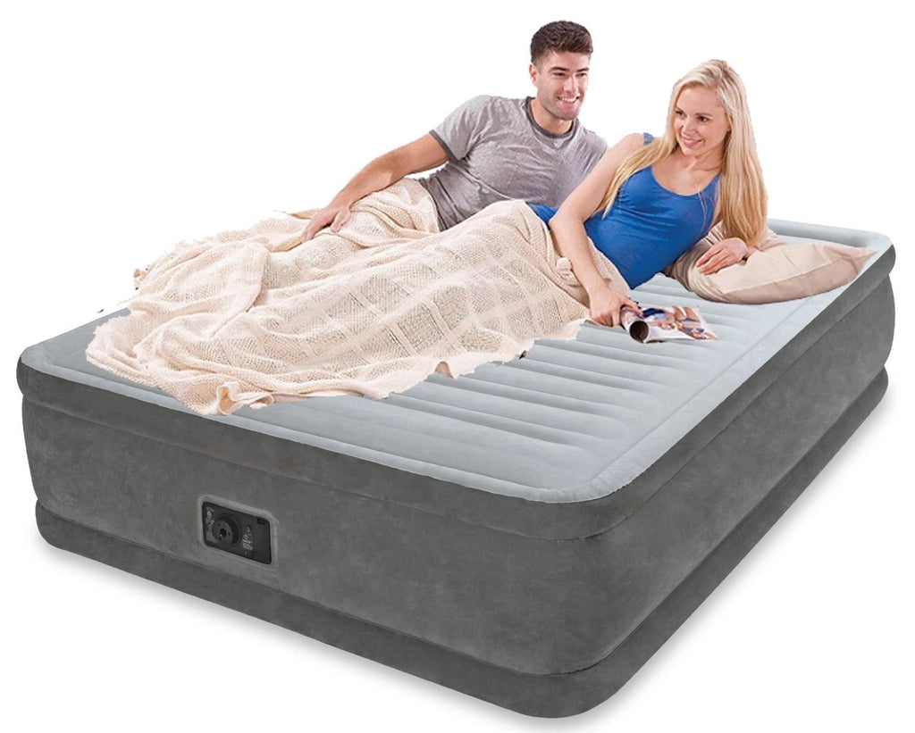 Intex Queen Inflatable Airbed Blow Up Mattress Mat 46cm with Built-in Pump, Camping Airbed Mat