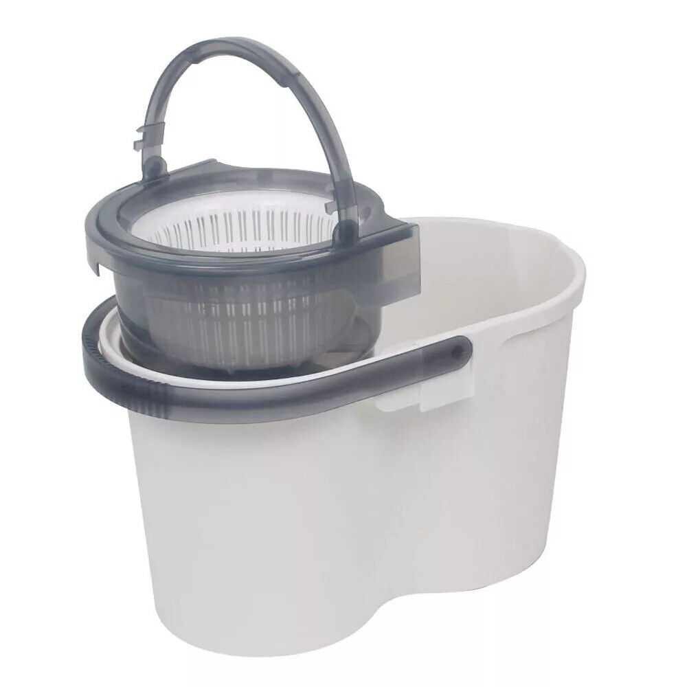 White Magic Microfibre Spin Mop Wet Floor Cleaning Wringing Bucket Hard Wood Tile Cleaning
