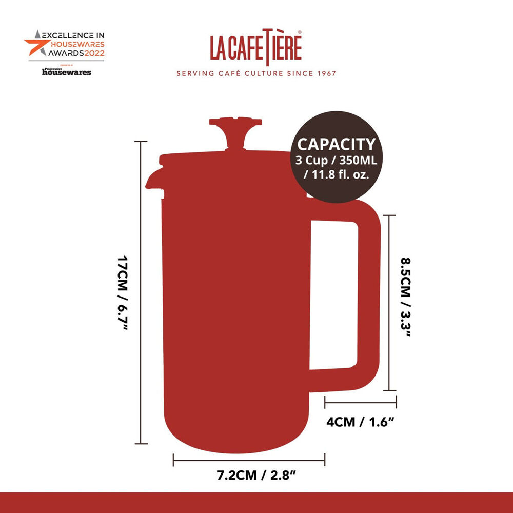 La Cafetiere Pisa 3-Cup 350ml | Stainless Steel/Glass Coffee French Press | Copper
