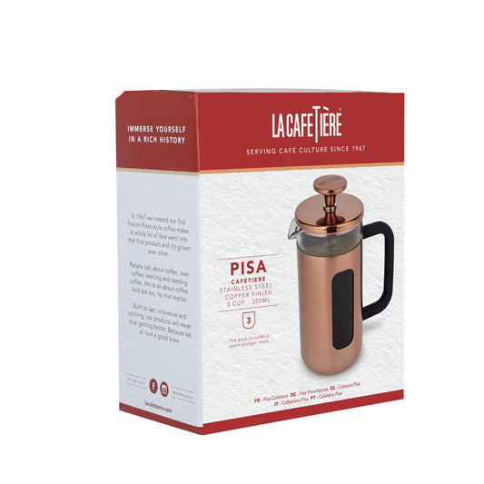 La Cafetiere Pisa 3-Cup 350ml | Stainless Steel/Glass Coffee French Press | Copper