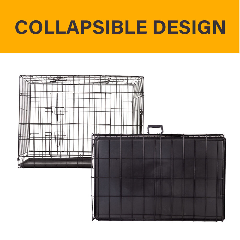 4Paws Foldable Metal Wire Portable Travel Pet Cage w/ ABS Tray 106x77cm Black