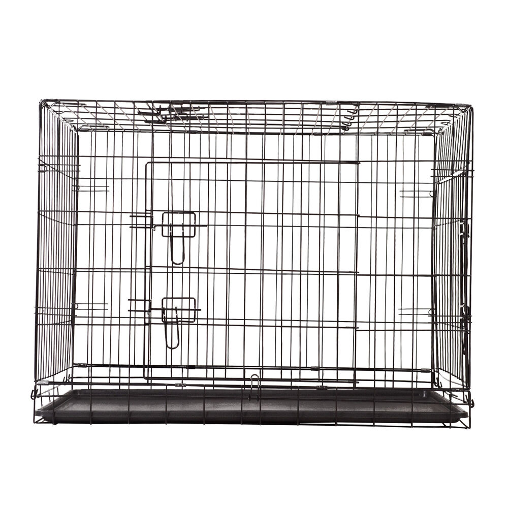 4Paws Foldable Metal Wire Portable Travel Pet Cage w/ ABS Tray 106x77cm Black