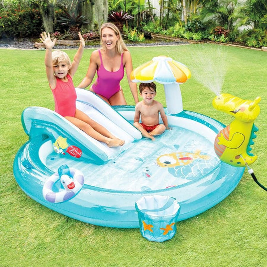 Intex Inflatable Gator Swimming Pool | Inflatable Toddler Kids Water Slide & Sprayer | Outdoor Backyard Summer Activity Centre