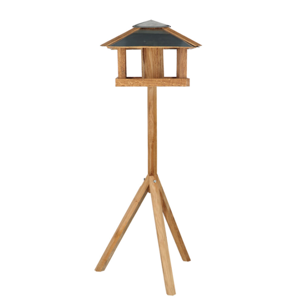 Esschert Design Freestanding Black & Oak Bird Feeder | Garden Decor | Square Base Bird Feeder