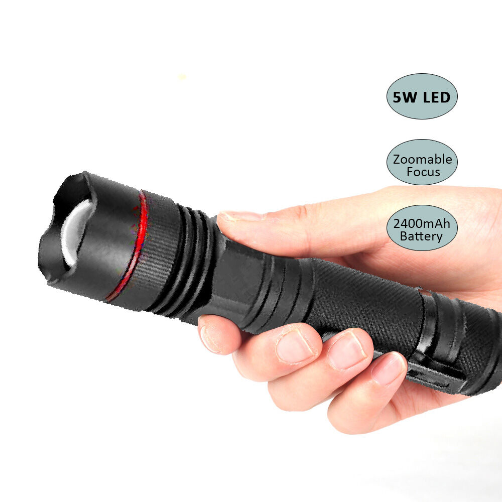Tactical Rechargeable LED Flashlight 5W | Sansai Water Resistant Torch with USB Charging | Water Resistant