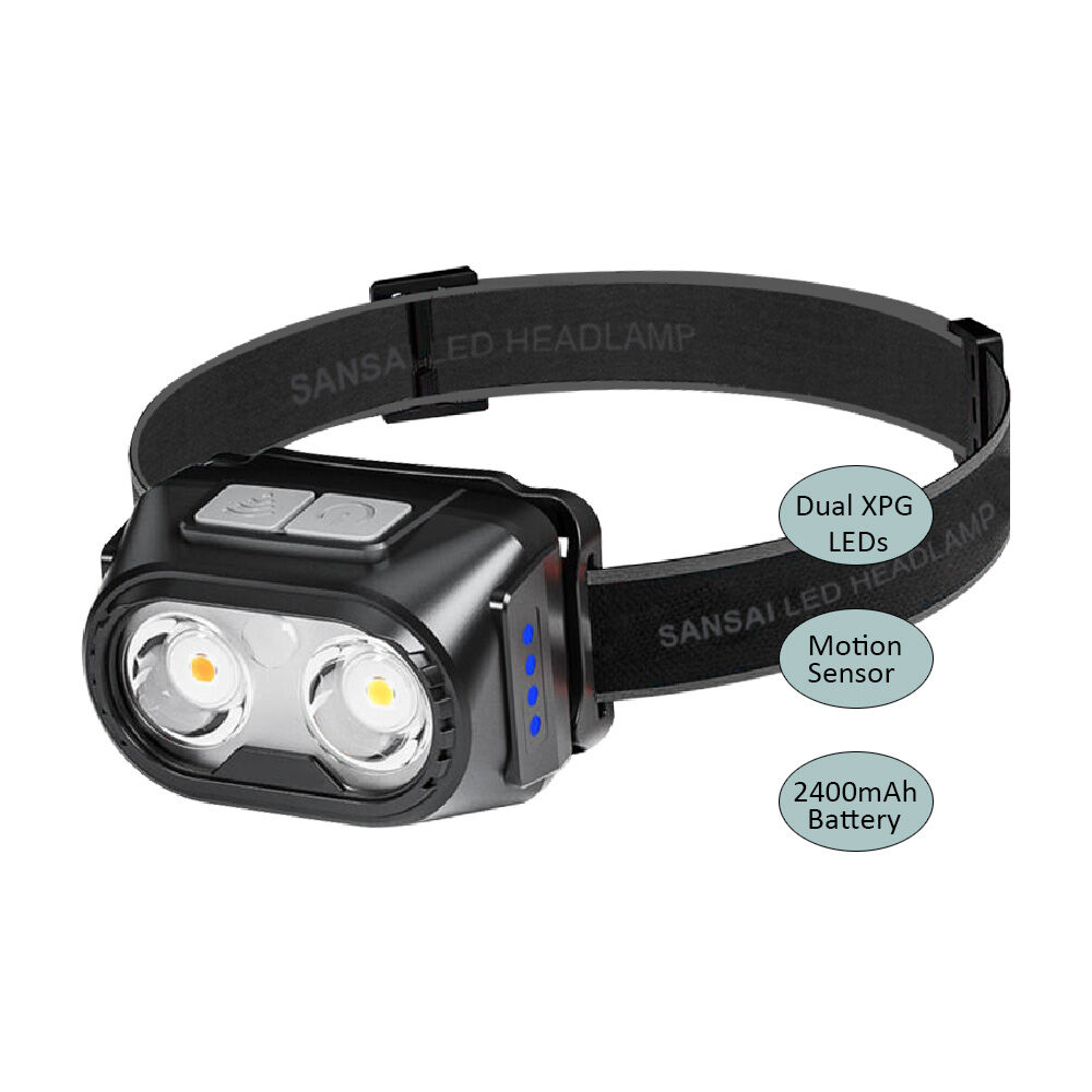 Motion Sensor LED Headlamp | Sansai Rechargeable Hands-Free Head Torch | Adjustable Strap