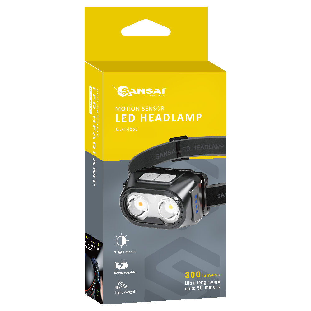 Motion Sensor LED Headlamp | Sansai Rechargeable Hands-Free Head Torch | Adjustable Strap