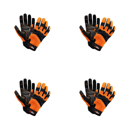 4PK AgBoss Premium Flexible Work Glove W/ Wrist Strap Black and Orange Large