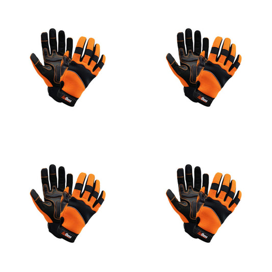 4PK AgBoss Premium Flexible Work Glove W/ Wrist Strap Black and Orange Large