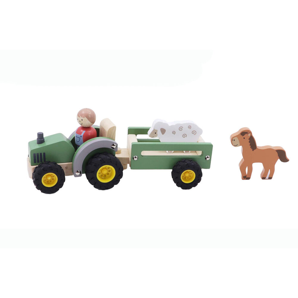 Kaper Kidz Wooden Tractor & Farm Animals Kids Toy Playset w/ Sheep Horse 18m+