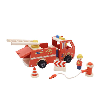 Kaper Kidz Wooden Fire Engine Kids Toy Playset w/ Hose,Hydrant & Ladder 3y+
