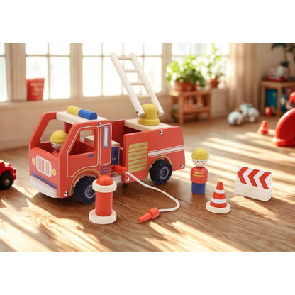 Kaper Kidz Wooden Fire Engine Kids Toy Playset w/ Hose,Hydrant & Ladder 3y+