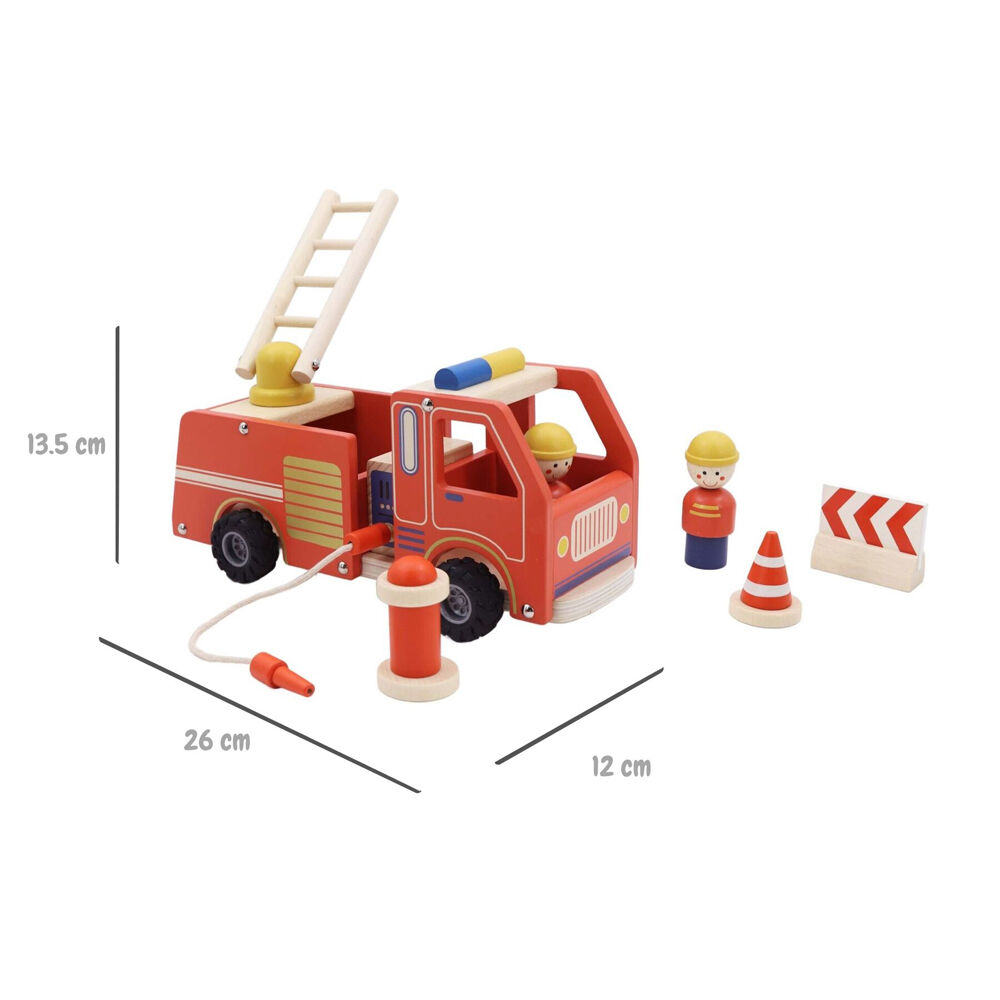 Kaper Kidz Wooden Fire Engine Kids Toy Playset w/ Hose,Hydrant & Ladder 3y+