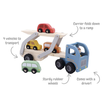 Kaper Kidz Wooden Car Carrier Kids Toy Set Fit Up to 4 Cars 18m+