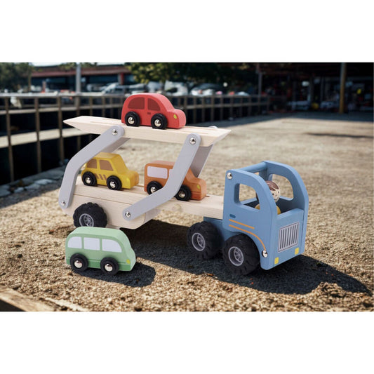 Kaper Kidz Wooden Car Carrier Kids Toy Set Fit Up to 4 Cars 18m+
