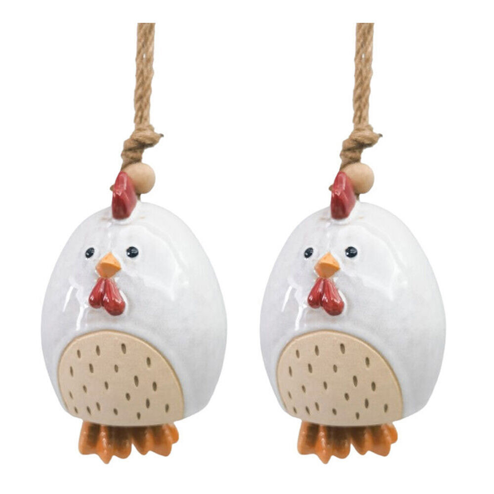 2PK Urban Ceramic | Chicken Bell | Outdoor Garden Decor 18x12cm White