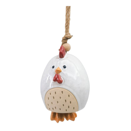 2PK Urban Ceramic | Chicken Bell | Outdoor Garden Decor 18x12cm White