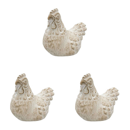 3PK Urban Ceramic Fable | Chicken Ornament | Outdoor Garden Decor 15cm Bisque