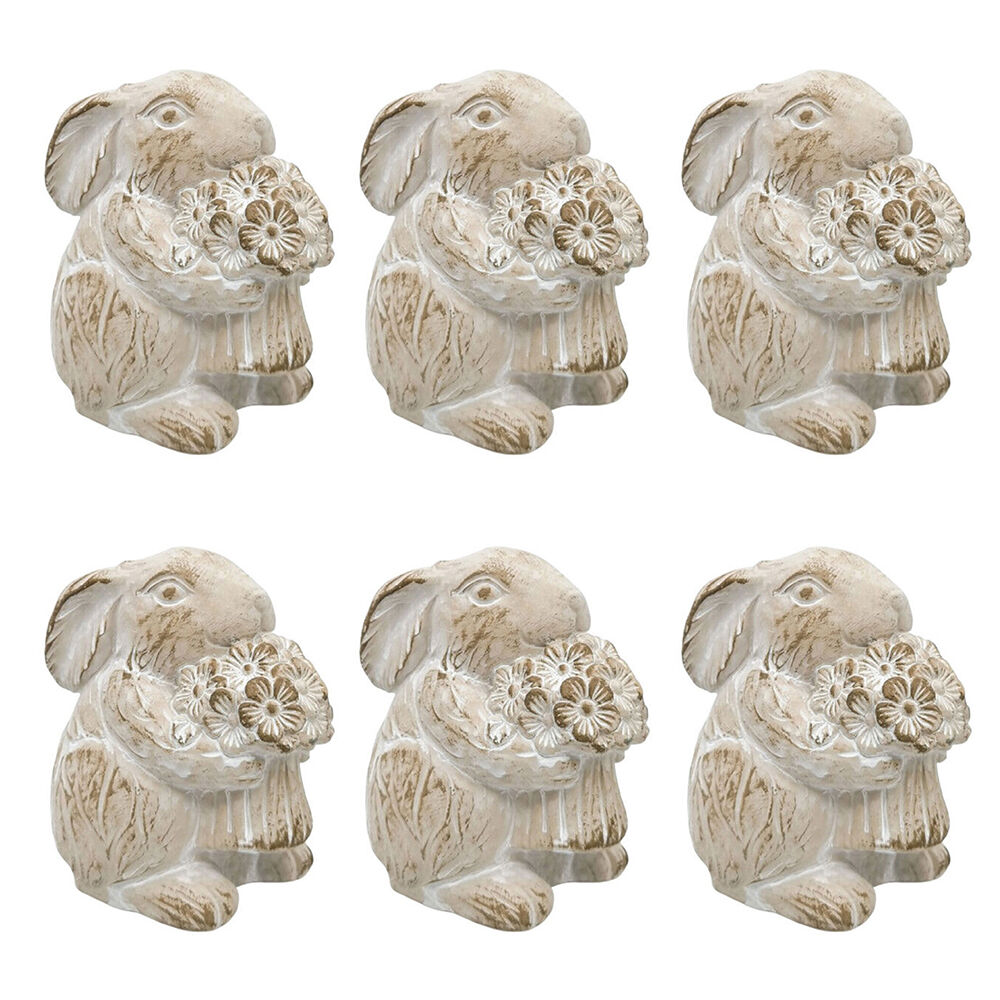 6PK Urban Ceramic Fable Bunny | Ornament Outdoor Garden Decor | 10cm Bisque