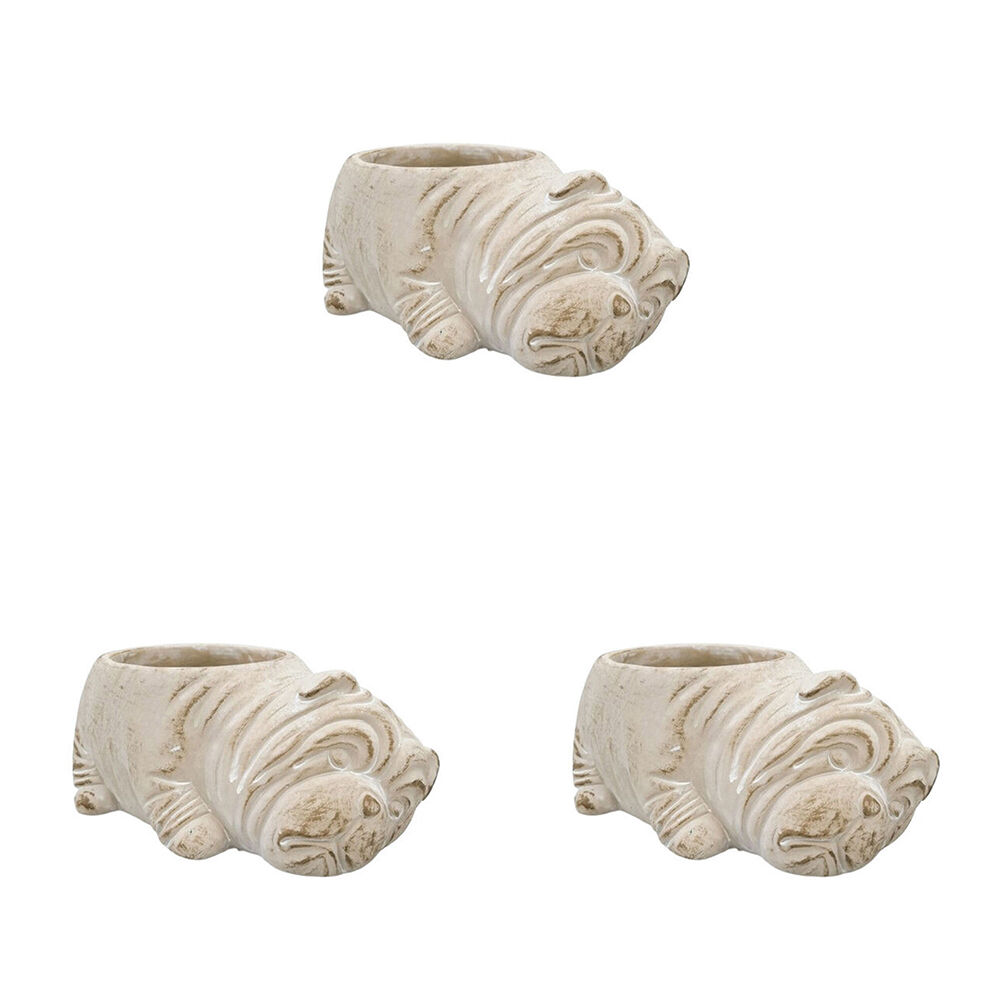 3PK Urban Ceramic Fable Bulldog | Outdoor Planter Pot 21x15cm Bisque