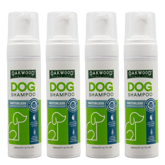 Oakwood Dog Shampoo | Waterless Gentle Foaming Mousse | Pet Grooming | 4pk x 200ml