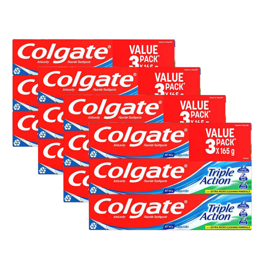 Colgate Triple Action Fluoride Toothpaste | 4x 3pc 165g | Dental Care Original Mint
