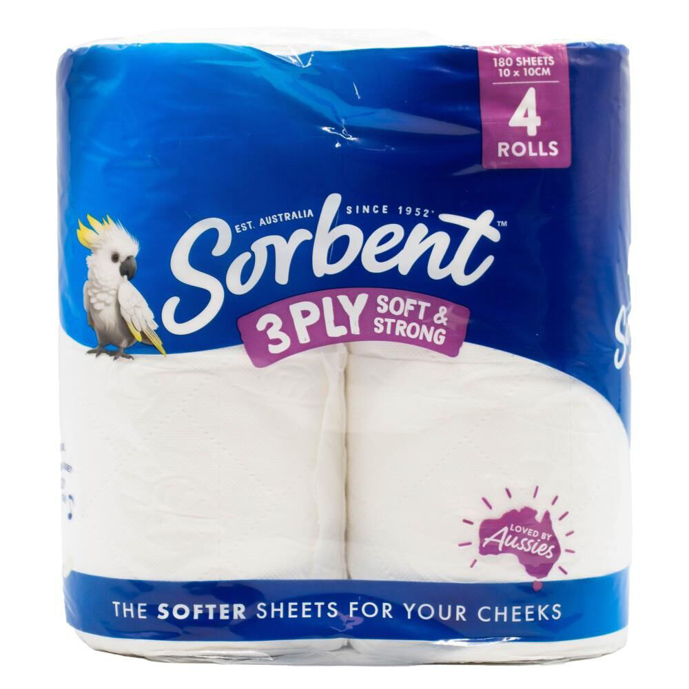 Sorbent Toilet Tissue | 10x10cm 3-Ply | Soft & Strong Multi-Purpose | 16 x 4pc Comfort