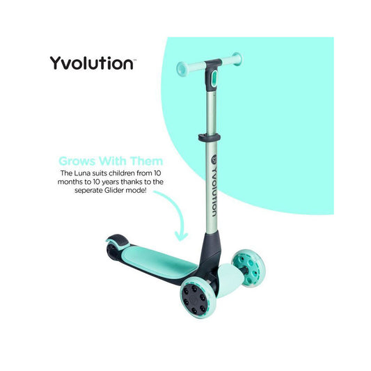 YVolution Glider | Luna 5-in-1 Scooter & Ride-On Kids Toy | Green 10m+