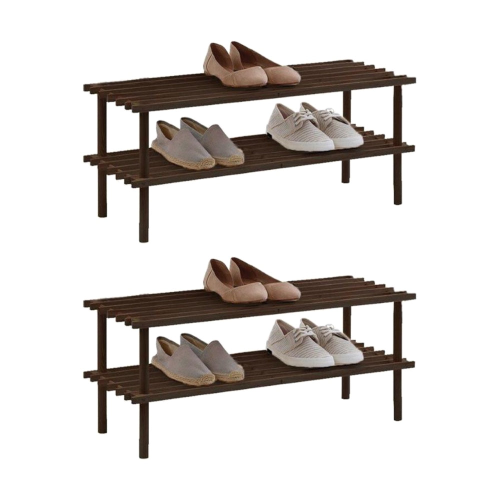 Two Tier Shoe Rack Organiser | 2PK Braz Wooden| Up To 6 Pairs