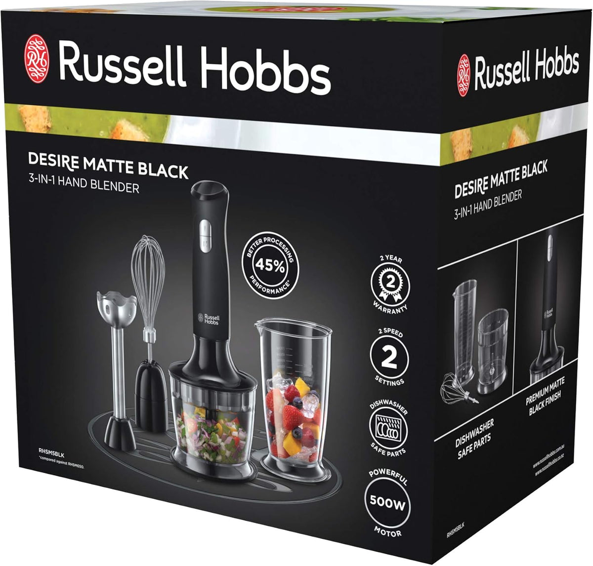 Russell Hobbs Food Processor | Hand Mixer Whisk Puree | Electric Blender Puree Chopper Whisk