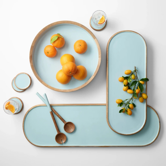 Salisbury & Co Calla Fruit Bowl 40cm | Ice Blue | Ecofriendly Natural Mango Wood | Salad Bowl