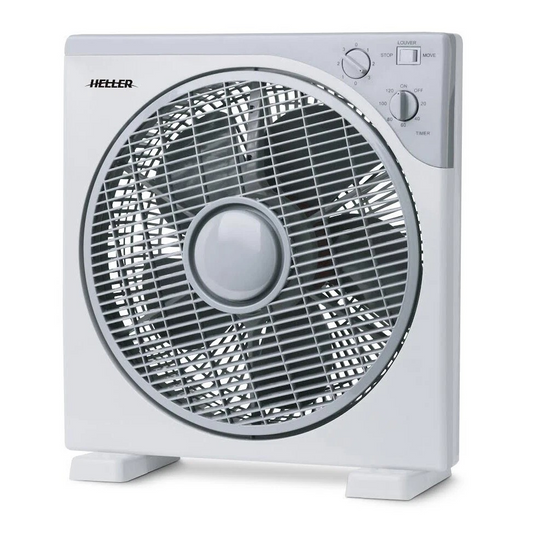 Heller 30cm Box Fan | 3 Speed/Timer/Rotating Louvres | Floor Air Cooler/Cooling