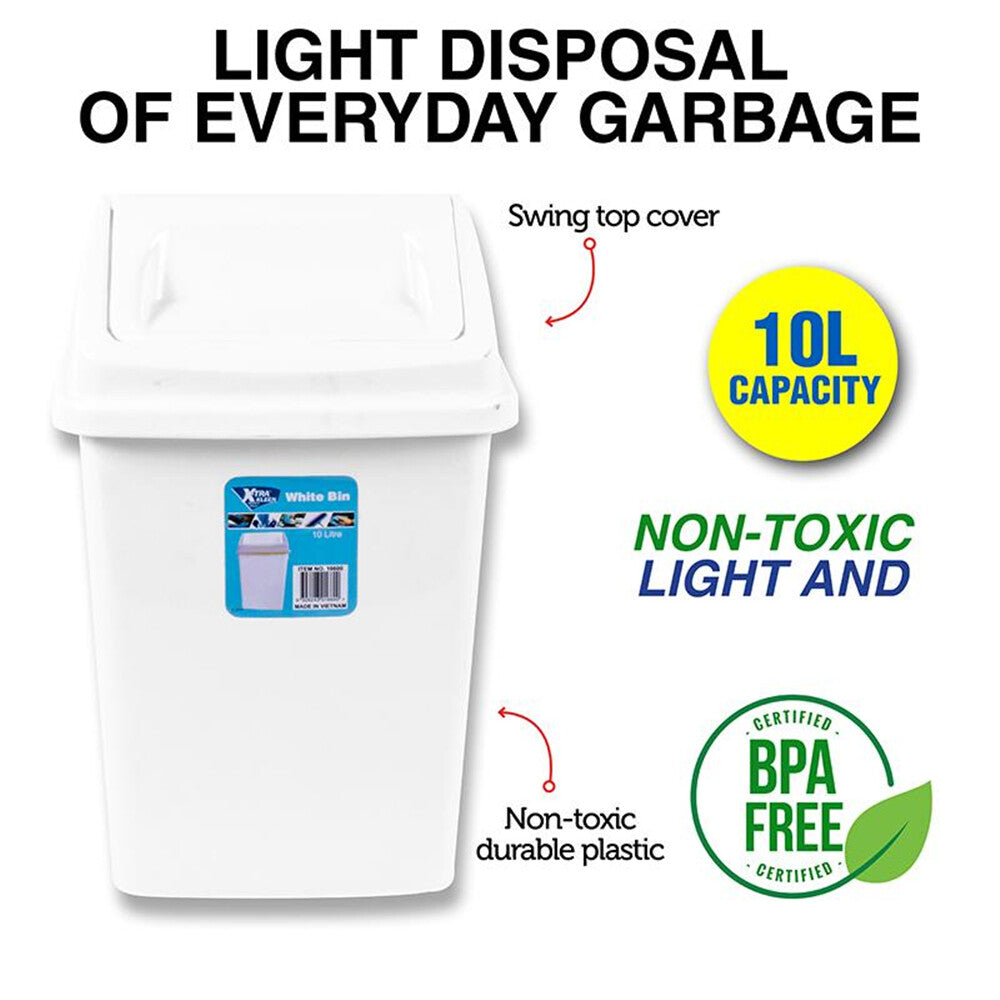 Swing Bin 10L Portable Home Kitchen Office Rubbish Trash Basket Paper Recycling Bathroom Bin